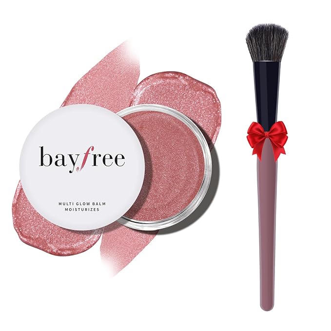 bayfree Multi Cream Blush & Blush Brush Set, Korean Makeup Blush for Cheeks, Multi-Use Face Balm, Lightweight & Hydrating, Blendable Color, Non-Greasy, Soft Bristles for Radiant Finish (Pink Sakura)