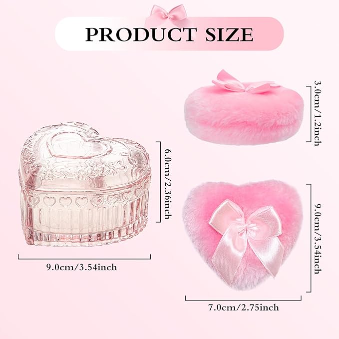 2 Pieces Large Body Powder Puff and Container Powder Container with Puff, Dusting Powder Puff Crystal Case, Body Powder for Women Soft Washable Reusable Velour Face Body Glitter Wet Dry Makeup(Love)