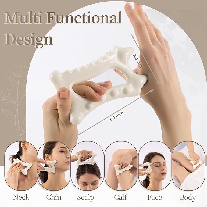 Ceramic Body Gua Sha Tools, Advanced Trigger Point Massage Tools, Korean 괄사 Gua Sha Facial Tools, Lymphatic Drainage Tools Gifts for Mother Women Men(Dual Row Style)
