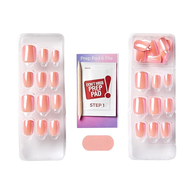 KISS imPRESS No Glue Mani Press On Nails, Color FX, 'Satellite', Light Pink, Short Size, Squoval Shape, Includes 30 Nails, Prep Pad, Instructions Sheet, 1 Manicure Stick, 1 Mini File