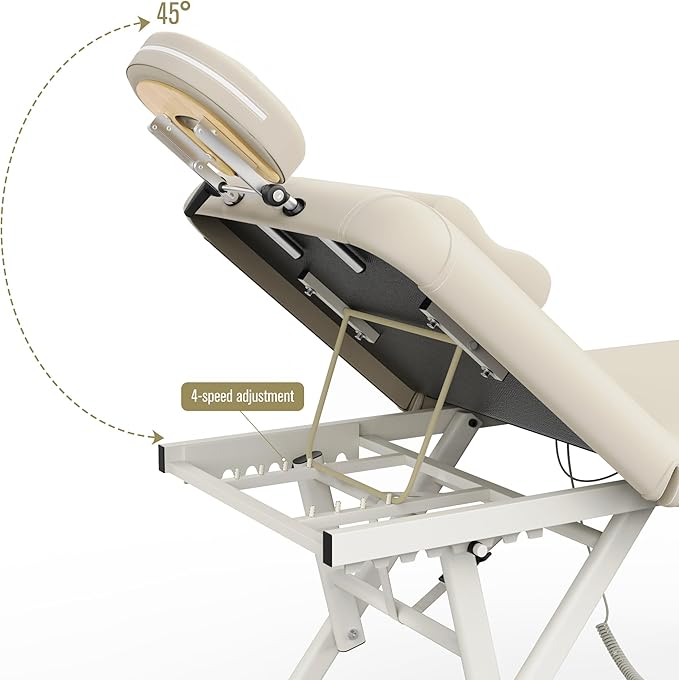 pouseayar Adjustable Massage Table with Face Pillow & Headrest, Sturdy and Solid, Silent and Easy to Adjust - Adjustable Backrest, Electric Leg Lifting, Beige Gray