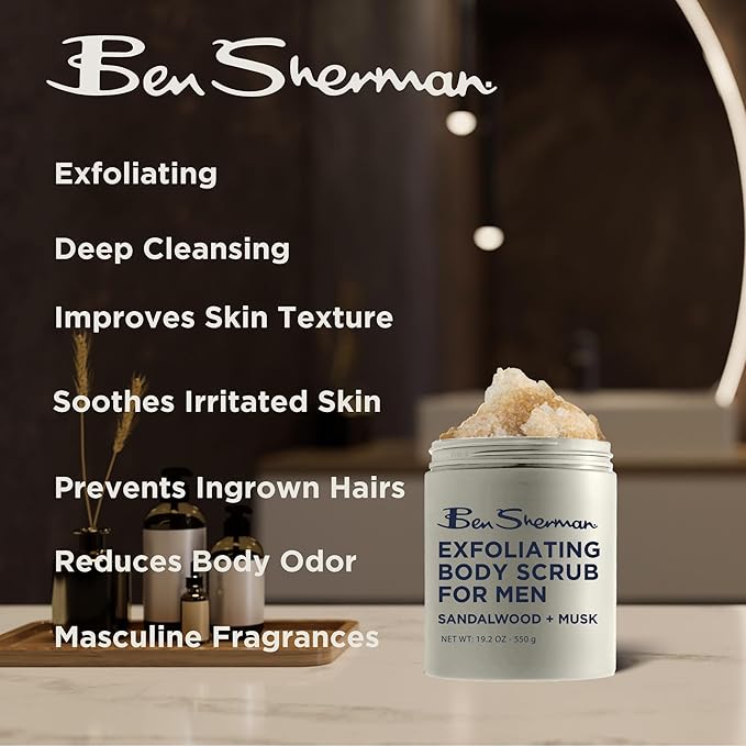 Ben Sherman Exfoliating Body Scrub For Men with Shea Butter Vitamin A and C, Moisturizing Hydrating Body Scrub for Healthy Skin