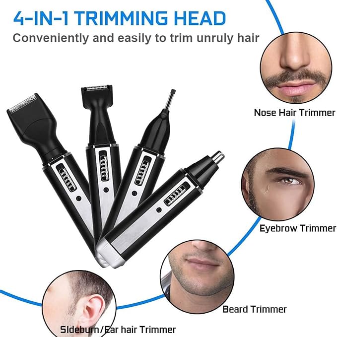 Nose Hair Trimmer for Women and Men, 4-in-1 Facial Hair Removal Trimmer Professional Eyebrow & Facial Hair Trimmer, Rechargeable Portble Waterproof Face Shaver Razor for Nose Ear Eyebrow Set