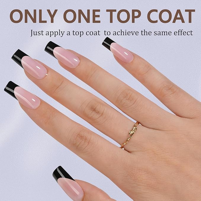 Misssix Black French Gel Nail Tips, 240Pcs French Tip Press on Nails Long Square, No Need to File 3 in 1 Tips Pre-lasting, Fake Nails for Nail Art DIY 15 Sizes