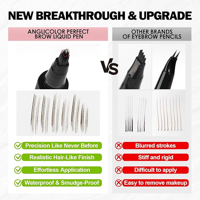 Anglicolor Microblading Eyebrow Pen, Liquid Eyebrow Pen, Square Angled Eyebrow Brush Natural Hair-Like Brow, Long-Lasting, Waterproof Eye brow Pencil for Women and Girls Makeup (02 Mocha)