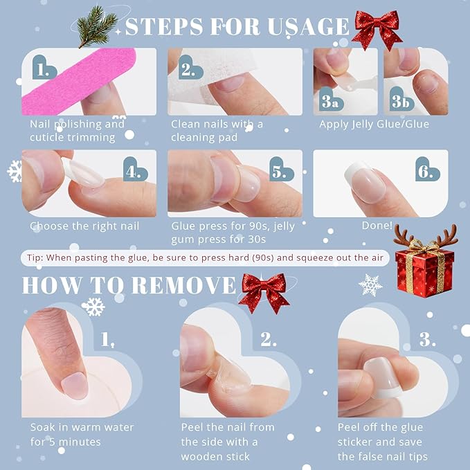 Christmas Press On Nails Almond - Jofay Fashion Blue Aurora Cat Eye Snowflake Press On Nails, Acrylic Fake Nails with Glue, Reusable Soft Gel Glue On Nails for Women 32Pcs in 16 Sizes