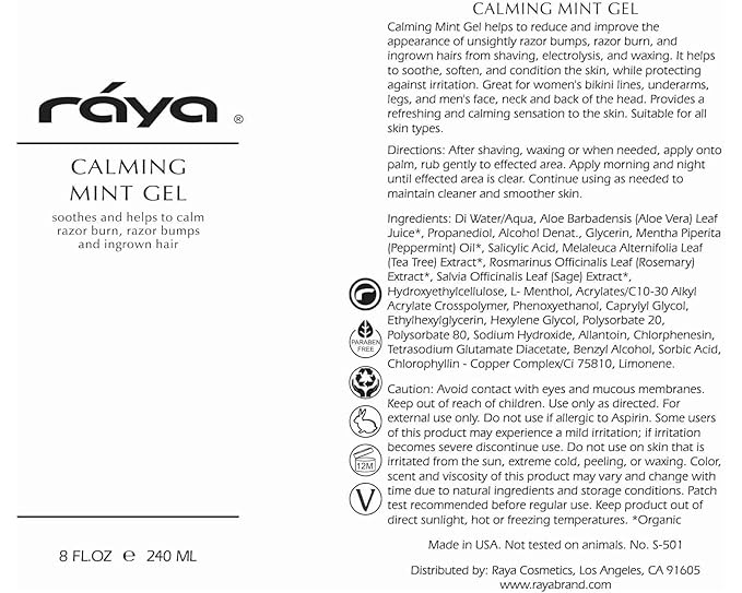 RAYA Calming Mint Gel 16 oz (S-501) | Softening and Soothing Gel | Great for After Shaving and Waxing | Helps Heal Razor Bumps, Razor Burns, and Ingrown Hairs