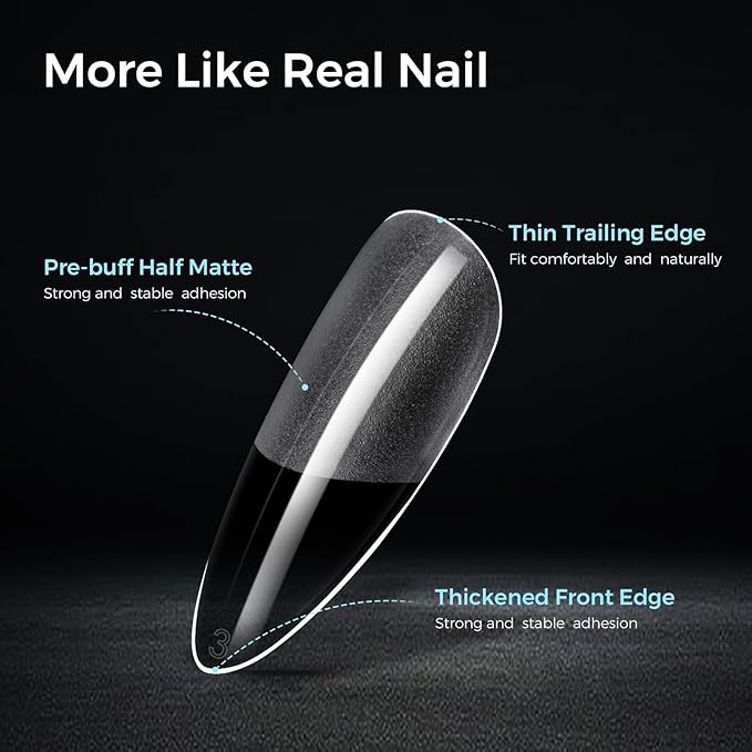 TOMICCA Almond Gel Nail Tips, Half Matte Pre Shaped No Filing Medium Almond Nail Tips, 240 Pcs Gel Tips 12 Sizes, Clear Acrylic Tips for Nail Art, Nail Extension at Home, For Beginners