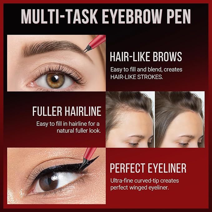 Vevivia Eyebrow Pencils for Women - Eyebrow Pen with Dual-Brush-Tip & Curved Tip for Natural Fuller-Looking Brows, Precise Hair-Like Strokes for All Brow Types, Last All-Day Brow Makeup, Black Brown