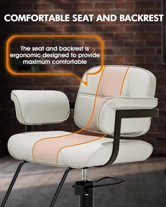 Barber Salon Chair, Extra Wide Hair Styling Chair with Heavy Duty Hydraulic Pump, 360° Swivel Height Adjustable Braiding Design, Luxury Beauty Salon and Barbershop Equipment, Ivory