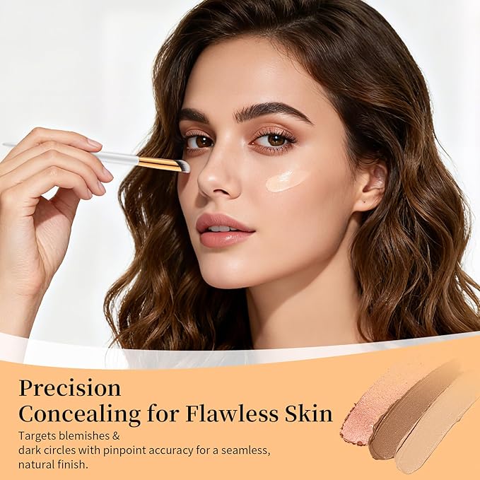 docolor Concealer Brush and Foundation Brush for Liquid Makeup, 2PCS Angled Kabuki Blending Makeup Brush Perfect for Liquid Cream Powder Blending,Stippling,Highlighter and Nose Contour