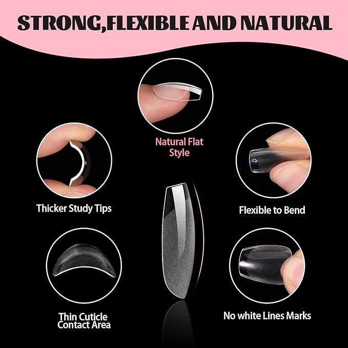 600PCS Extra Short Coffin Soft Gel Nail Tips, SINOKAME Wide Nail Tips Extra Short Clear Glue ON Acrylic Press On Fake Nails, Soak off Gel Nail Extension DIY Home Salon,12 Sizes