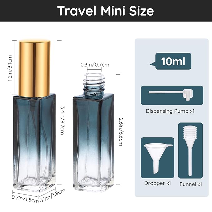 Segbeauty Travel Perfume Atomizer Refillable, 5 Packs 10ML Glass Spray Bottle for Perfume,Mini Portable Bottles Empty Fine Mist Sprayer Fragrance Cosmetic Container Kit Essentials, Gradient Blue-gold