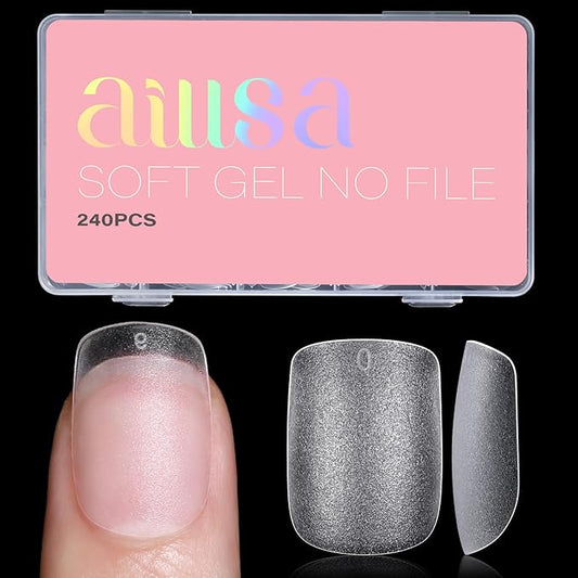 AILLSA Extra Short Square Nail Tips Gel Nails Tips Acrylic Press On Squoval Nail Tip 240 PCS False Full Cover Matte Nails Tip Kit 15 Sizes with Storage Box for Valentine's Day