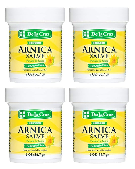 De La Cruz Arnica Salve - Foot Cream for Dry Cracked Heels and Feet - Moisturizing Hand Salve for Dried Hands - 24 Hour Moisture Foot Cream for Dry Cracked Feet and Rough Skin - (2 Ounces - 4 Jars)