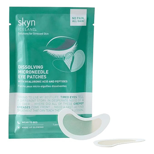 skyn ICELAND Dissolving Microneedle Under Eye Patches with 39% Hyaluronic Acid & Peptides No-Slip Eye Masks for Firming Wrinkles & Fine Lines, 1 Pair