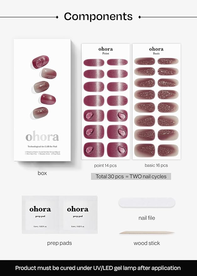 ohora Semi Cured Gel Nail Strips (N Grape Glaze) - Works with Any Nail Lamps, Salon-Quality, Long Lasting, Easy to Apply & Remove