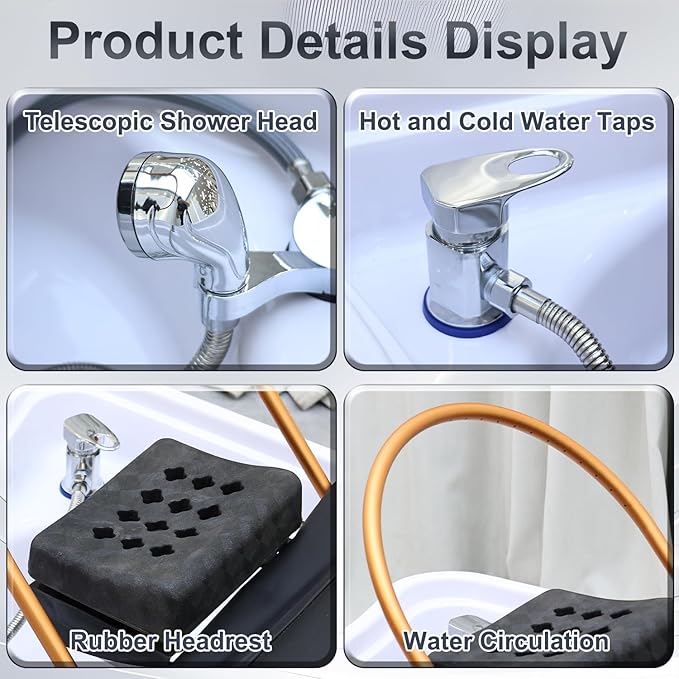 Japanese Head Spa Bed, Professional Head Spa Equipment with Foot Bath Basin, Fumigation, Waterfall Shampoo MassageTable for Spa Beauty Salon Barber