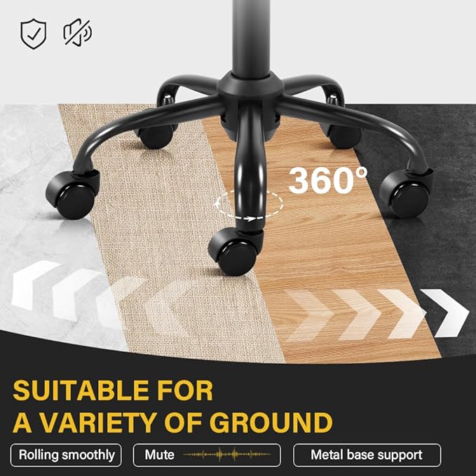 Rolling Stool with Wheels Swivel Stool with Back Height Adjustable Chair Ideal for SPA Salon Home Office Drafting Work (Pink)