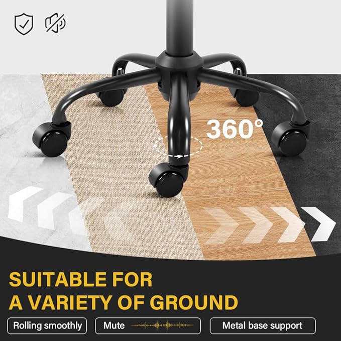 Rolling Stool with Wheels Swivel Stool with Back Height Adjustable Chair Ideal for SPA Salon Home Office Drafting Work (Blue)