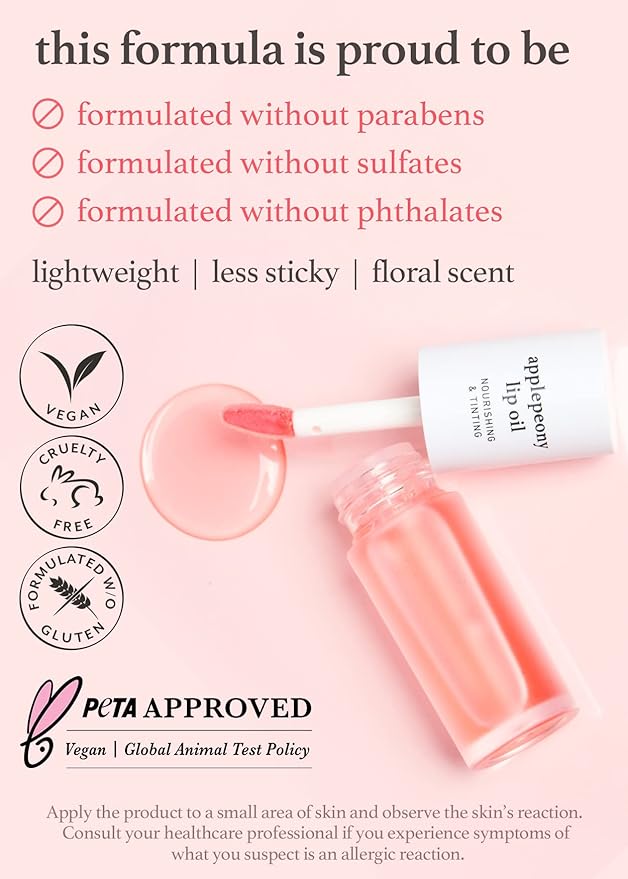 NOONI Korean Vegan Lip Oil - Applemint, 0.12 Fl Oz + Korean Lip Oil - Applepeony, 0.12 Fl Oz Bundle