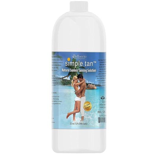 Belloccio Simple Tan Quart Bottle of Professional Salon Sunless Tanning Solution with 12% DHA and Dark Bronzer Color Guide