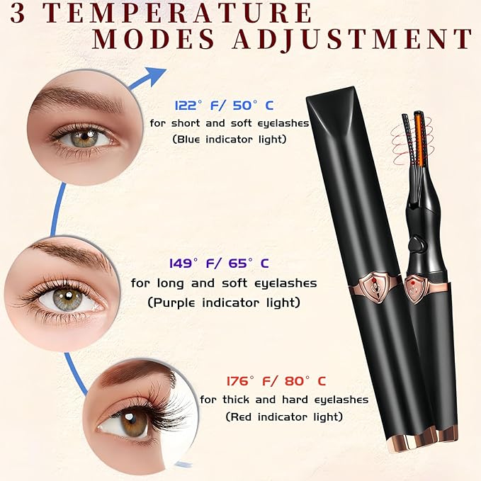 Heated Eyelash Curler - 2 in 1 Clip-Type Eyelash Curlers - Electric Eyelash Curler Rechargeable for 24H Long Lasting, 3 Heating Modes, 8S Fast Heating, Makeup Tool Gifts for Women Girls, Black-EA
