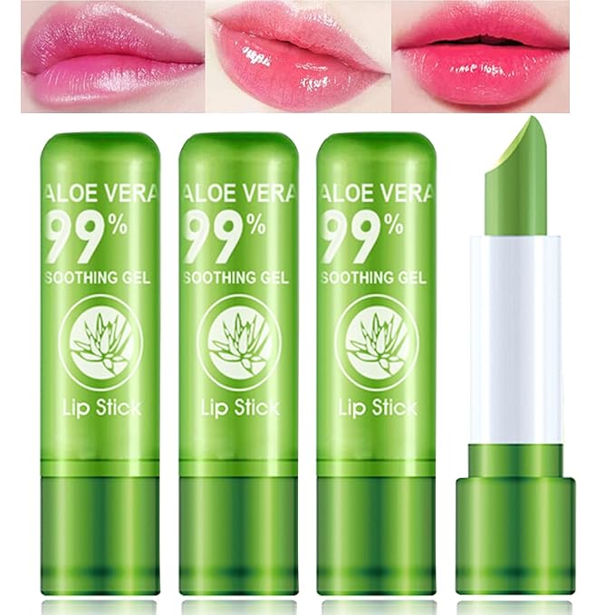 4 Pcs Aloe Vera Lipstick,Long Lasting Lip Care Nutritious Plumper Lip Balm Moisturizer Magic Temperature Color Change Lip Gloss