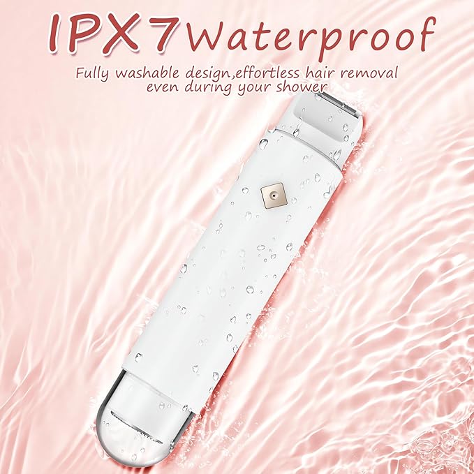 Bikini Trimmer for Women - 2 in 1 Electric Body Hair Trimmer for Silky Skin, Cordless Body Shaver for Travel, IPX7 Waterproof & Easy to Clean, Replaceable Ceramic Blade Heads (White)