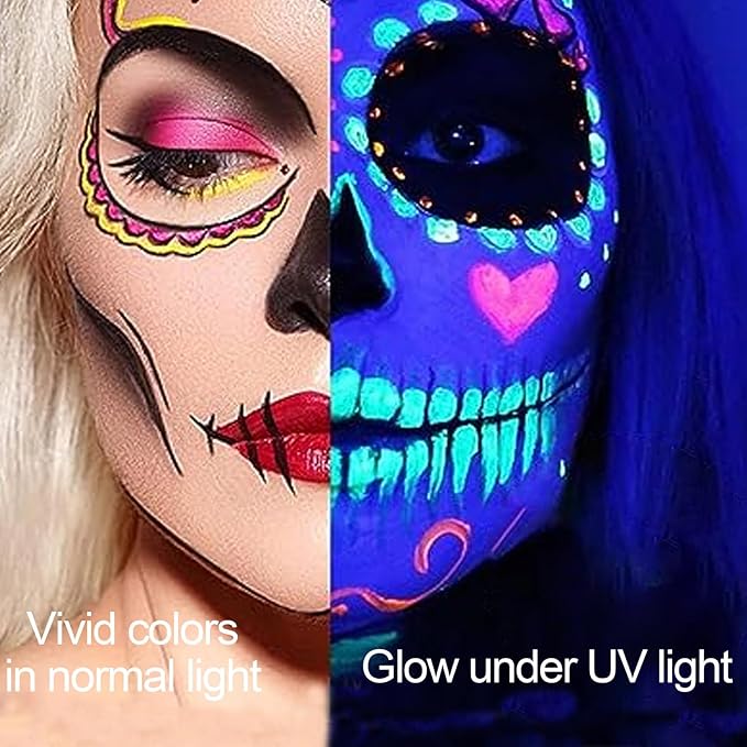 MEICOLY 10 Colors Water Activated Eyeliner Palette, Blue Sally Makeup Neon Face Paint Kit,Colored Retro Halloween Hydra Liner,Matte Graphic Eyeliner, UV Blacklight Fluorescent Glow Face Body Paint,02