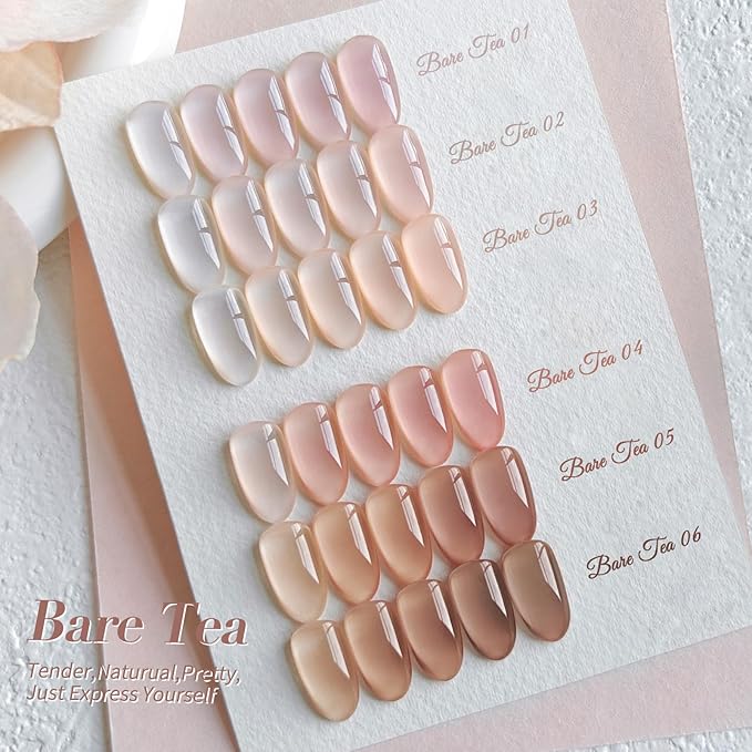 Born Pretty Jelly Nude Gel Nail Polish Set,Nude Clear Gel Nail Polish Sheer Crystal Transparent Gel Polish Soak Off U V Light Cure Gel Polish Kit Nail Art Manicure DIY Salon Home 6PCS 7 ML