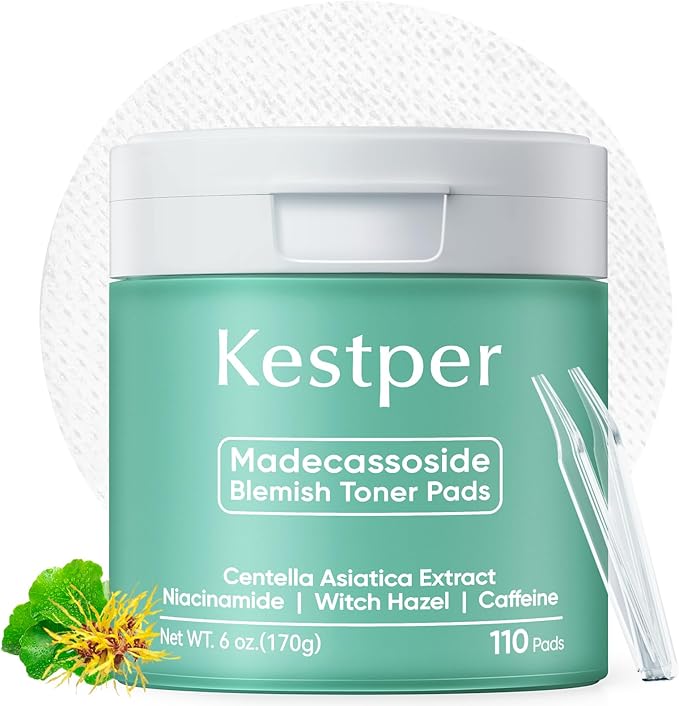 Madecassoside Toner Pads|Soothe Redness,Strengthen Barrier & Refine Pores with Centella Asiatica,Caffeine + Niacinamide | 110 Pads for All Skin Types