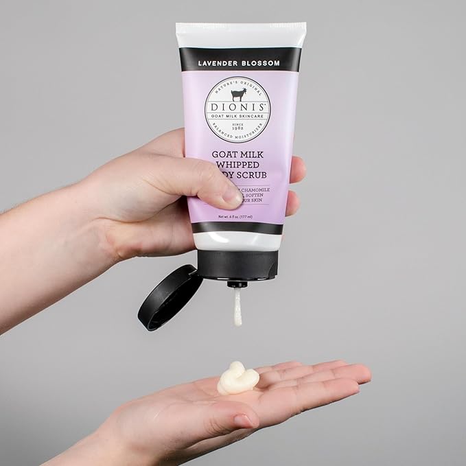 Dionis Goat Milk Skincare Lavender Scented Whipped Body Scrub & Lotion Gift Set - Gentle Chamomile Blended Exfoliating Sugar Scrub & Hydrating Body Cream Set, 6 oz & 8.5 oz