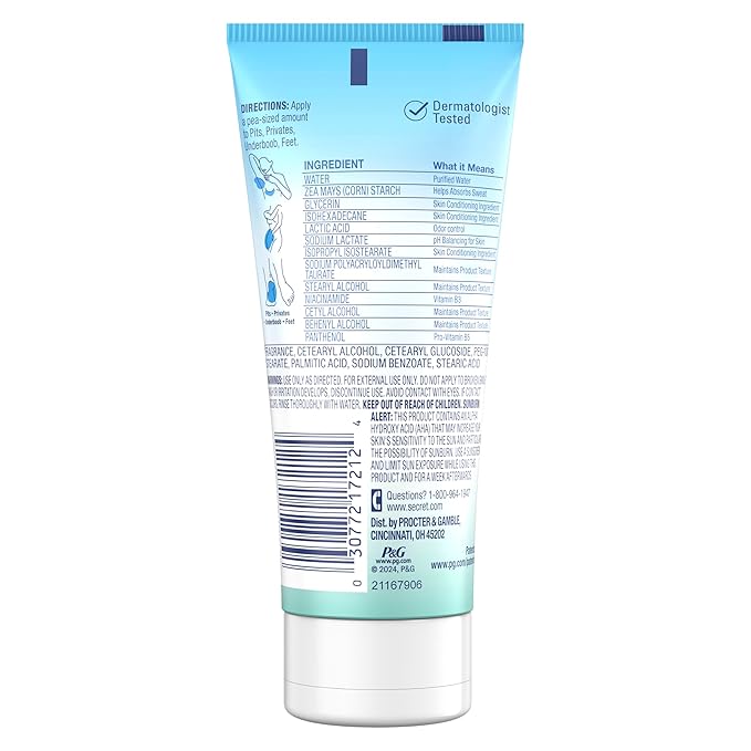 Secret Whole Body Deodorant Dry Feel Cream + Absorbs Sweat for Women, Light & Fresh Scent, Aluminum Free Deodorant, 72 HR Odor Protection, 3.0 oz