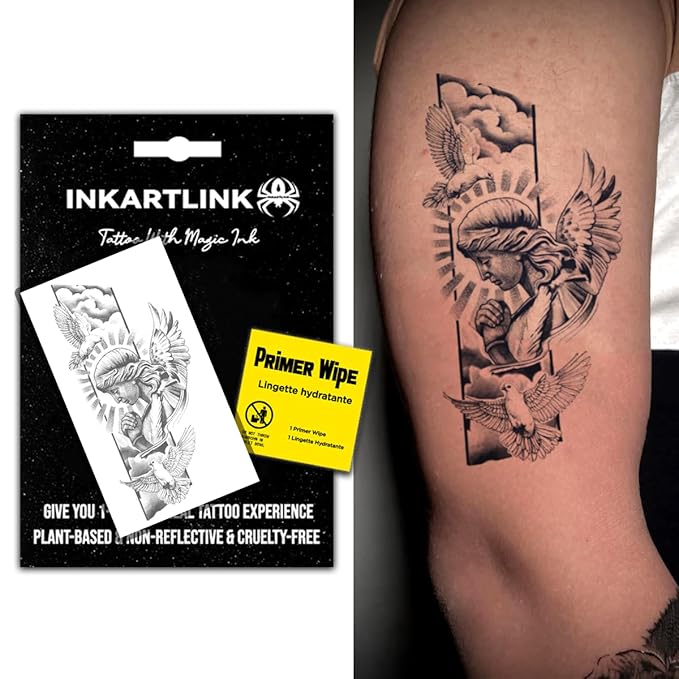INKARTLINK Semi Permanent Tattoo, party tattoo, beautiful and realistic design, fun tattoo experience, cruelty-free, non-reflective, waterproof (Goddess of Peace)
