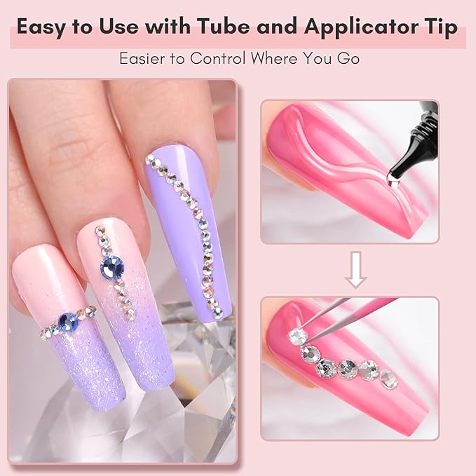 Makartt Nail Rhinestone Glue - 30ML Super Strong Adhesive Gel Nail Glue for Decorations Nail Charms 3D Gel Nail Art Gems Jewel Diamonds for Salon & DIY Manicure, UV/LED Cured Need Beauty Gifts