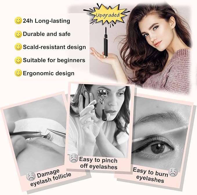 Heated Eyelash Curler, Electric Eyelash Curler, Rechargeable Lash Curler for Makeup Natural Curling Eye Lashes and 24 Hours Long Lasting - Black 2025 Updated New Model B