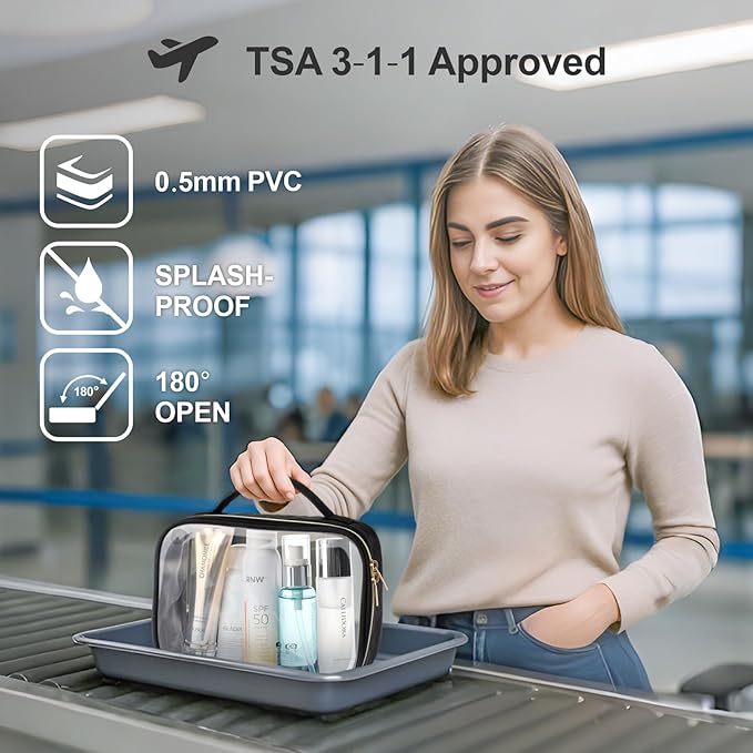 PACKISM TSA Approved Toiletry Bag, 2 Pack Clear Makeup Bags with Handle Large Opening, Clear Toiletry Bag Fit Carry-on Travel Essential, Travel Bags for Toiletries, Laurel Green