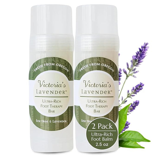 Victoria's Lavender Ultra Rich Foot Balm for Dry Cracked Feet – Heel Repair & Softener with Tea Tree Oil & Lavender – Dry Heels Treatment for Women & Men – Made in USA Foot Balm Stick - 2 Pack (2.5Oz)