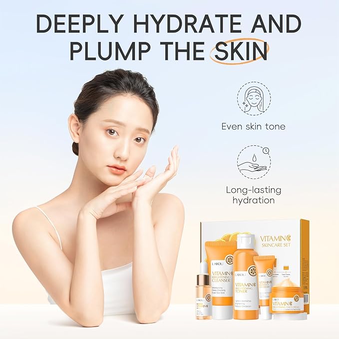 Vitamin C Skincare Set, 5-In-1 Skincare Gift Set With Cleanser, Toner, Face Serum, Face Cream, And Eye Cream, Skin Care Products For Teen Girls, Long-Lasting Moisturizing Skincare Set For Gift（5pcs）
