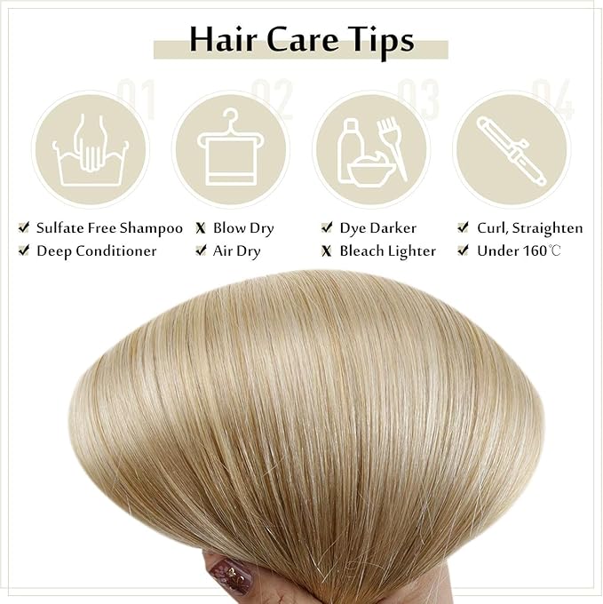 Full Shine Clip in Hair Extensions Human Hair Butter Blonde Highlights Platinum Blonde Clip in Human Hair Extensions Double Weft 7 Pcs 120 G 14 Inch