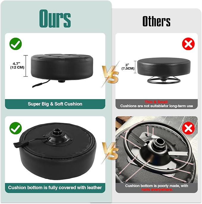 Rolling Stool with Wheels Adjustable Height, Roller Stool for Massage Medical Tattoo Spa Heavy Duty Swivel Desk (Super Thick Cushion, Black)