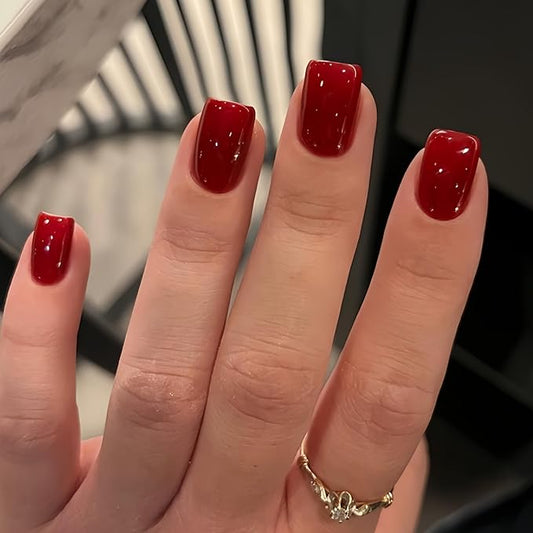 48Pcs Wine Red Press on Nails Short Square Fake Nails, Red Glue on Nails Gel Nails Press ons, Acrylic Nails Stick on False Nails for Women, Natural Handmade Thick Extra Short Nails Small Petite