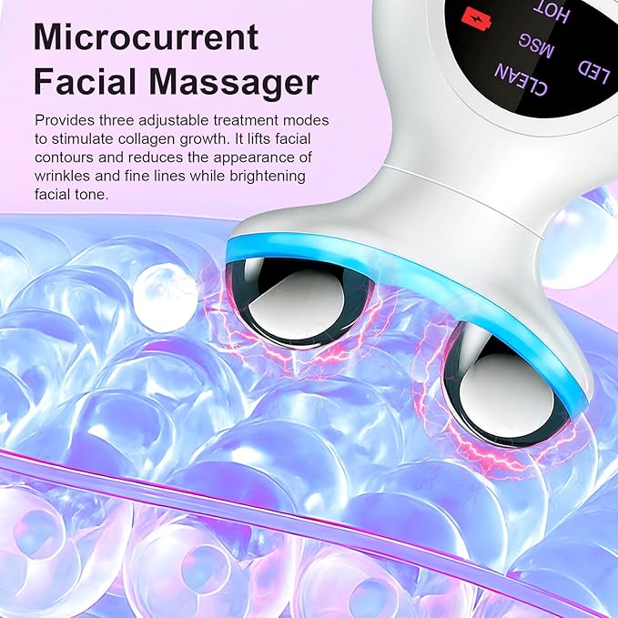 Microcurrent Facial Device, 7 Colors for Fading Fine Lines on Neck and Tightening Skin, Facial Wrinkle Removal Device, Smart Photon Micro-Current Device, White