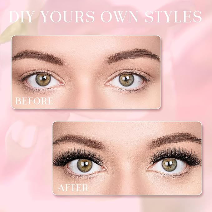 FADLASH Lash Clusters Natural Eyelash Clusters DIY D Curl Cluster Eyelash Extensions with Soft Thin Band Reusable Individual Lashes for Self Use (R07, 10-16mm)