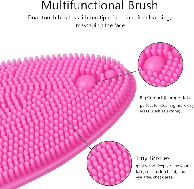 4 Pcs Silicone Face Scrubber, Beomeen Facial Cleansing Brush Soft Silicone Facial Exfoliation and Massage Brush Blackhead Scrubber for Men and Women (Green+ Blue+ Rose+ Pink)