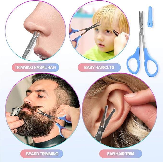 2 Pcs Eyebrow Scissors for Women， Small Scissors Beauty for Facial Hair, Beard, Ear, Nose, Moustache， Stainless Steel