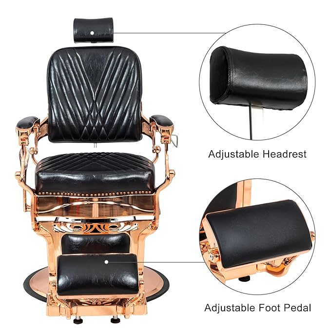 Winado Heavy Duty Vintage Recline Barber Chair Hydraulic with Headrest, Supports up to 700lbs & 360° Rotatable, Professional Salon Beauty Spa Shampoo Equipment (Rose Gold - Square Twill Backrest)