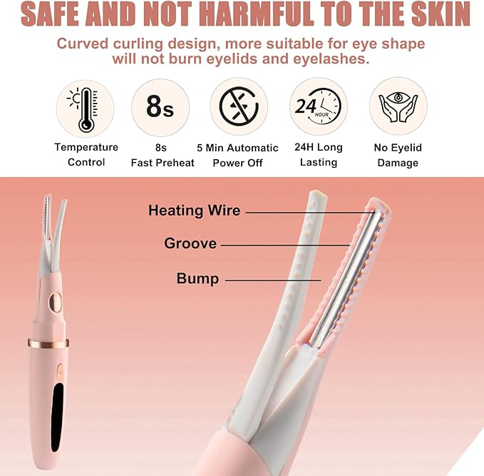 Heated Eyelash Curlers - 2 in 1 Clip- Type Heated lash Curler Best Seller Electric Eyelash Curler LED Display 3 Temp Settings for Makeup Tools USB Rechargeable Natural Curling 24H Long Lasting-Pk C1D