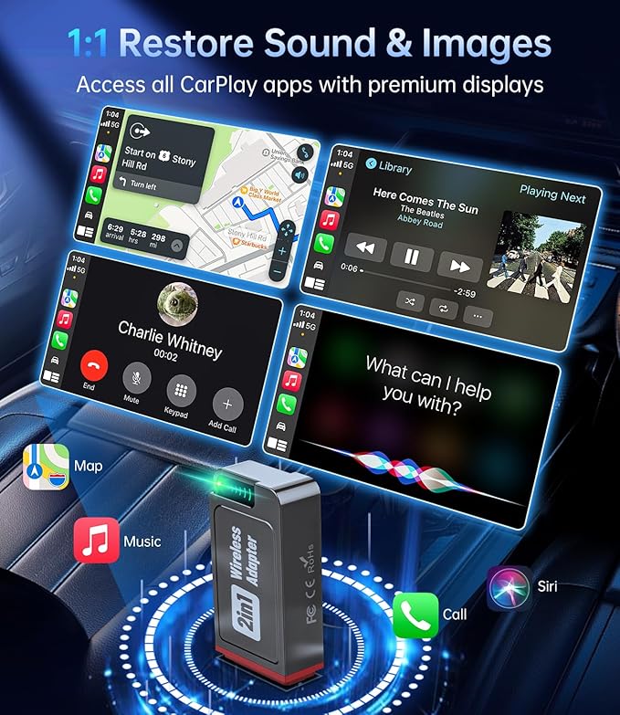 2in1 Wireless Carplay Adapter,2025 Upgrade Mini USB Design for Car Play&Android Auto,Easy Use Fast Stable Connection for iPhone (Grey-Brown)